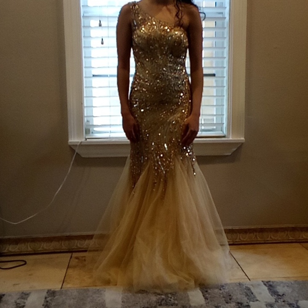 Gold luxury bodycon prom dress